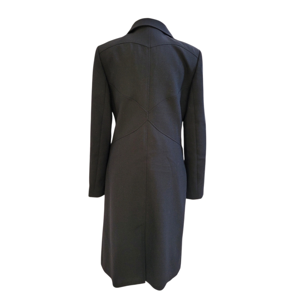 Tory Burch Black Peter Pan Collar Logo Buttons Wool Blend Trench Coat Size 6 - Picture 4 of 11